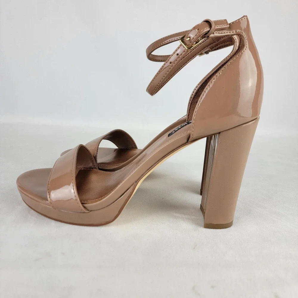 Nine West Women's Elope 3 Ankle Strap Block Heel Dress Sandals Beige 9.5M NEW